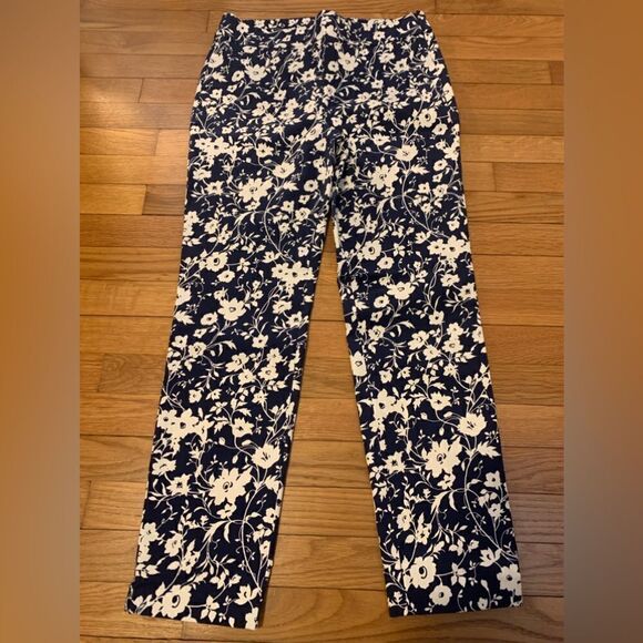 Talbots size 6 Chatham ankle pants floral print high rise navy blue - Picture 3 of 4